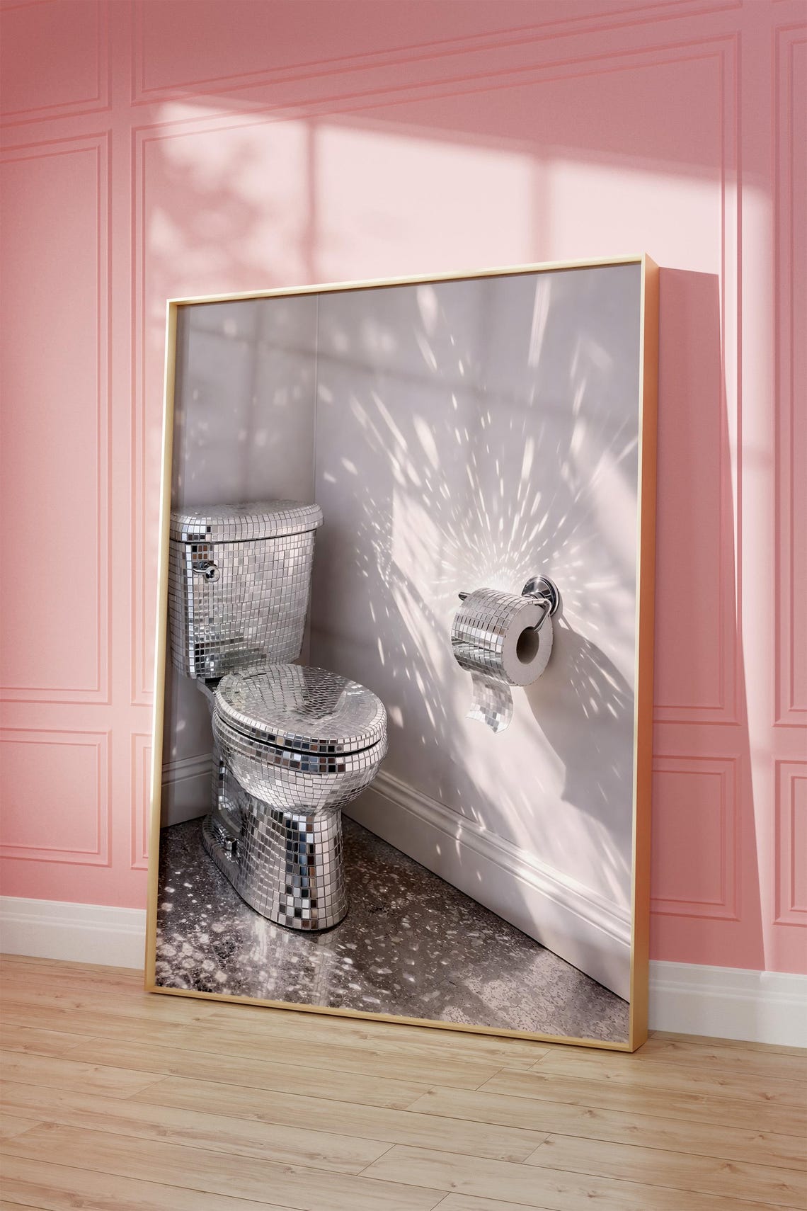 Disco Ball Toilet Poster Funny Maximalist Bathroom Retro Mirror Art