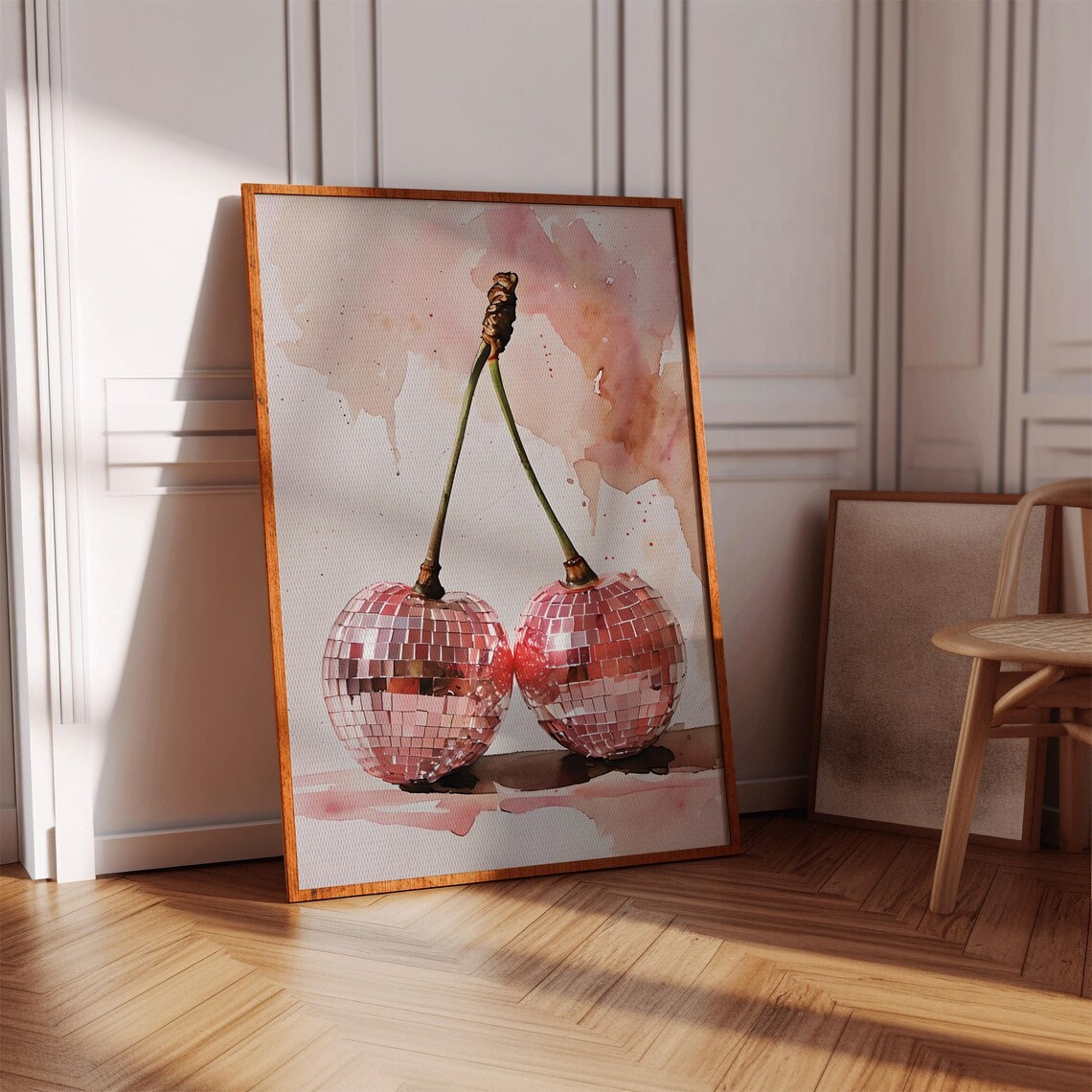 Pink Disco Cherry Poster, Girly Wall Art