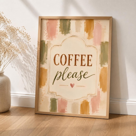 Coffee Please Watercolor Typography Cozy Kitchen Quote Art Print