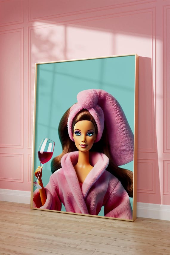 Retro Doll Print Pink Bathroom Wall Art Digital Download