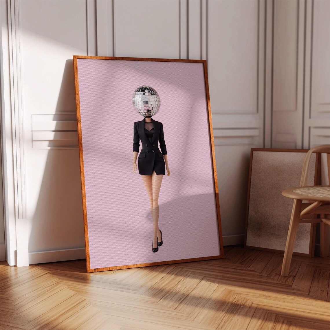 Barbie Doll Disco Ball Head Black Blazer Surreal Fashion Art Poster