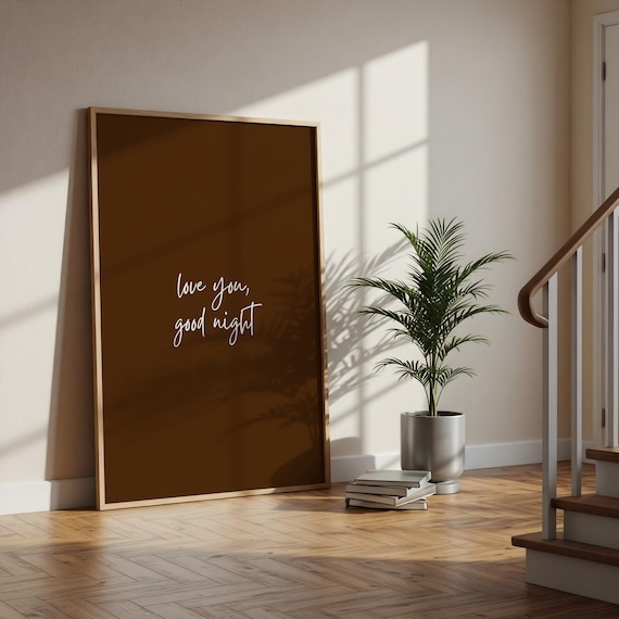 Love You Good Night Chocolate Brown Minimalist Bedroom Quote Poster