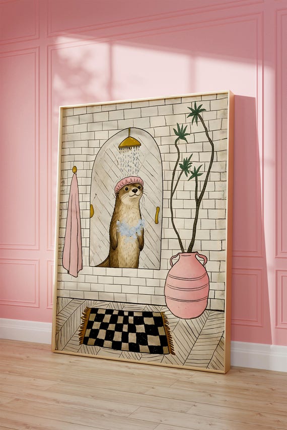 Otter In The Shower Funny Bathroom Wall Art Instant Download
