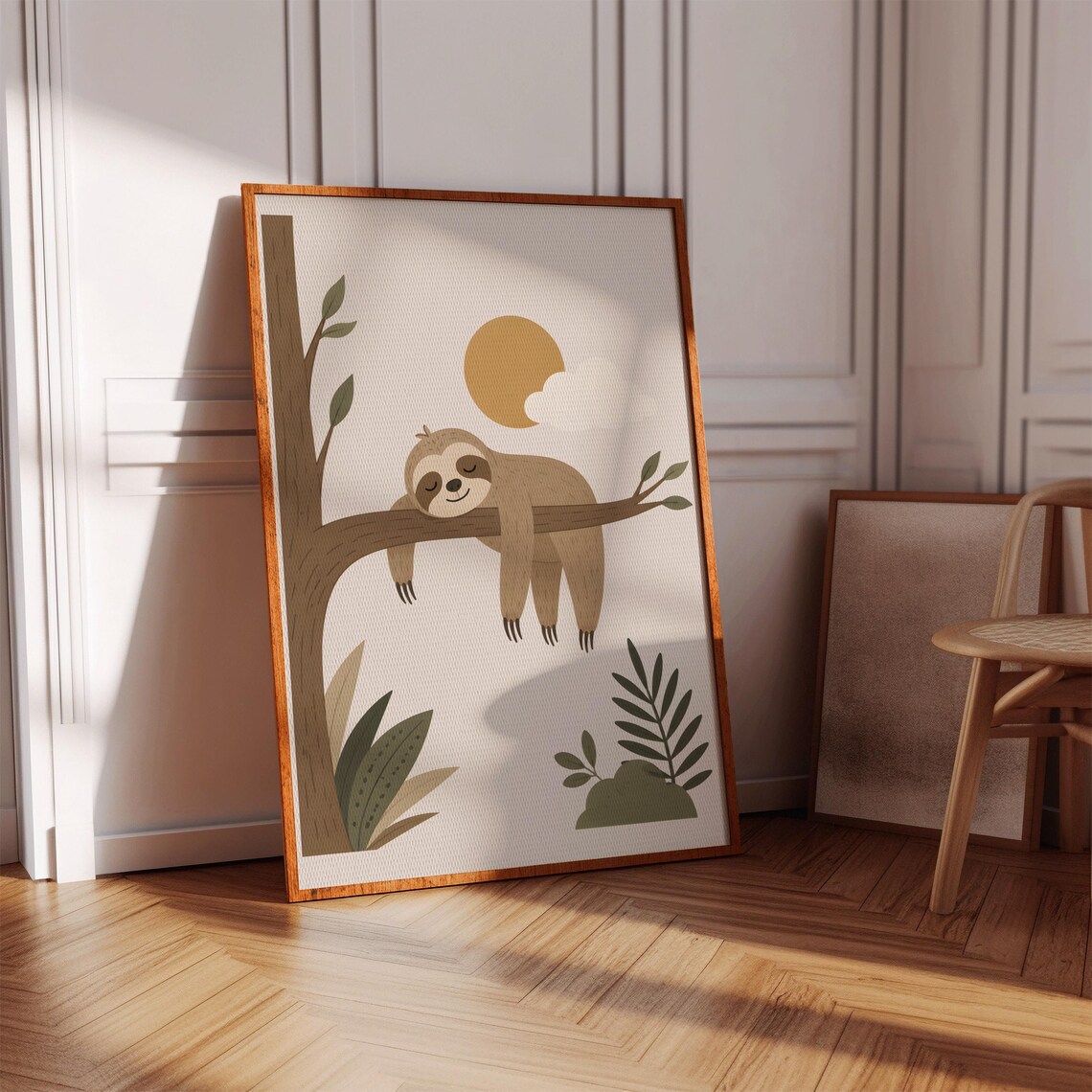 Sleeping Sloth Nursery Decor Boho Sun Art Print