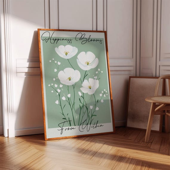 Wild Flowers Wall Art Green Floral Print With Quote Instant Download