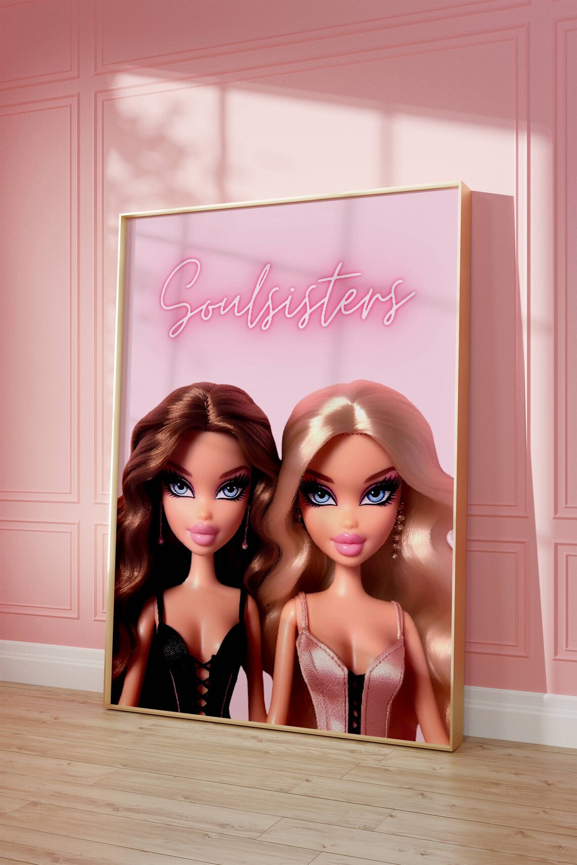 Girly Besties Retro Doll Art Poster