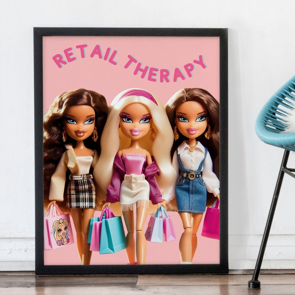 Retail Therapy Bratz Dolls Shopping Bags Girly Pink Y2K Poster