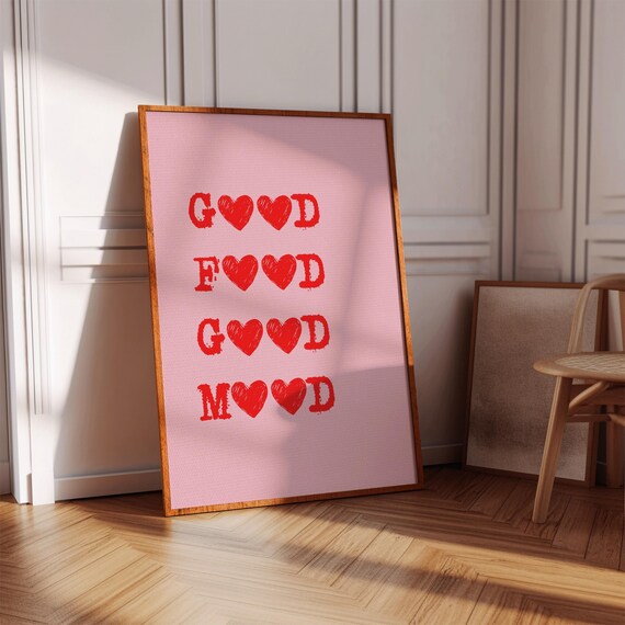 Good Food Good Mood Funny Pink Quote Kitchen Wall Decor Poster