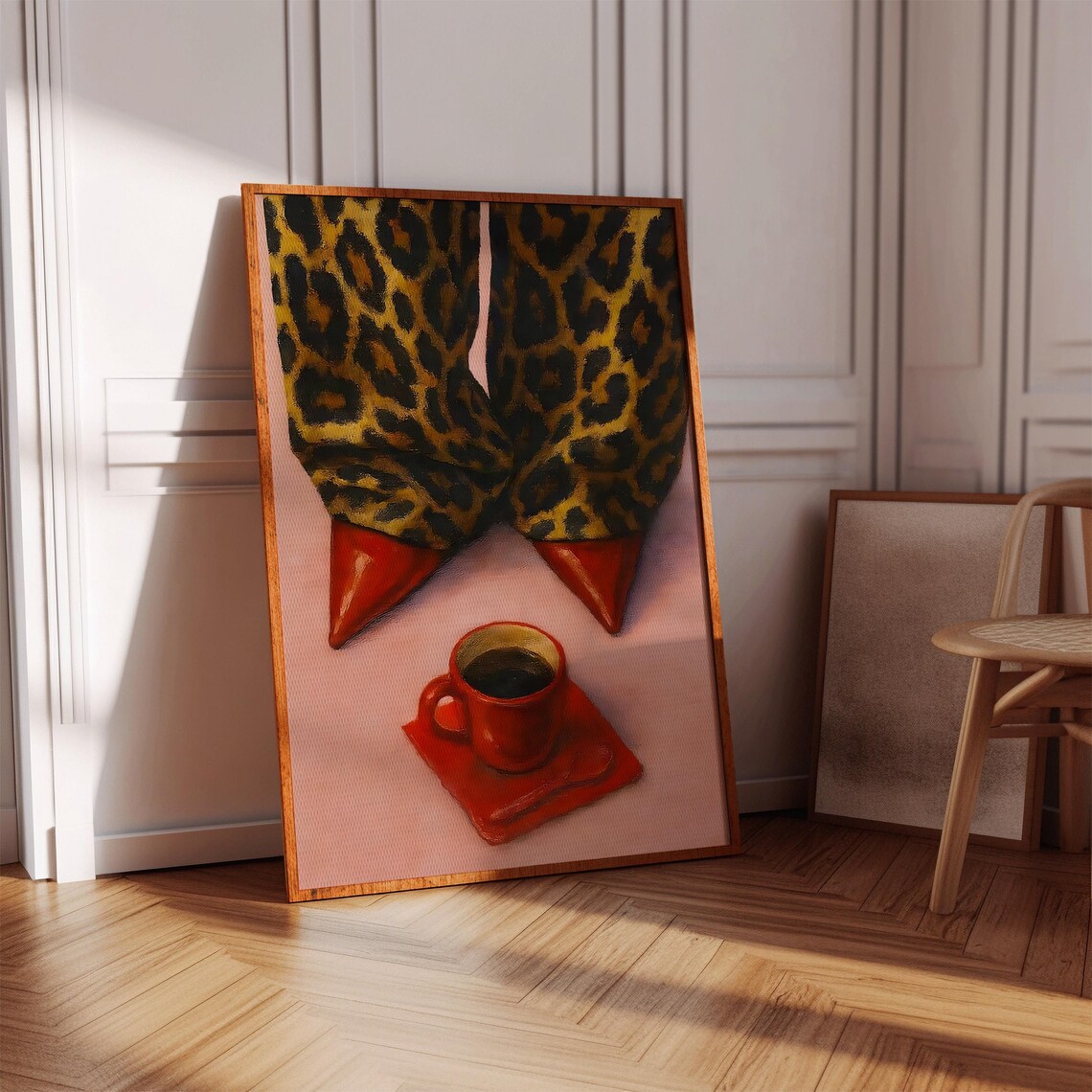 Leopard Boots Red Heels Coffee Cup Fashion Illustration Poster