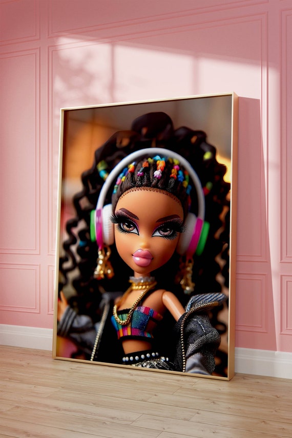 Retro Doll Poster Girly Wall Art With Headphones Digital Download