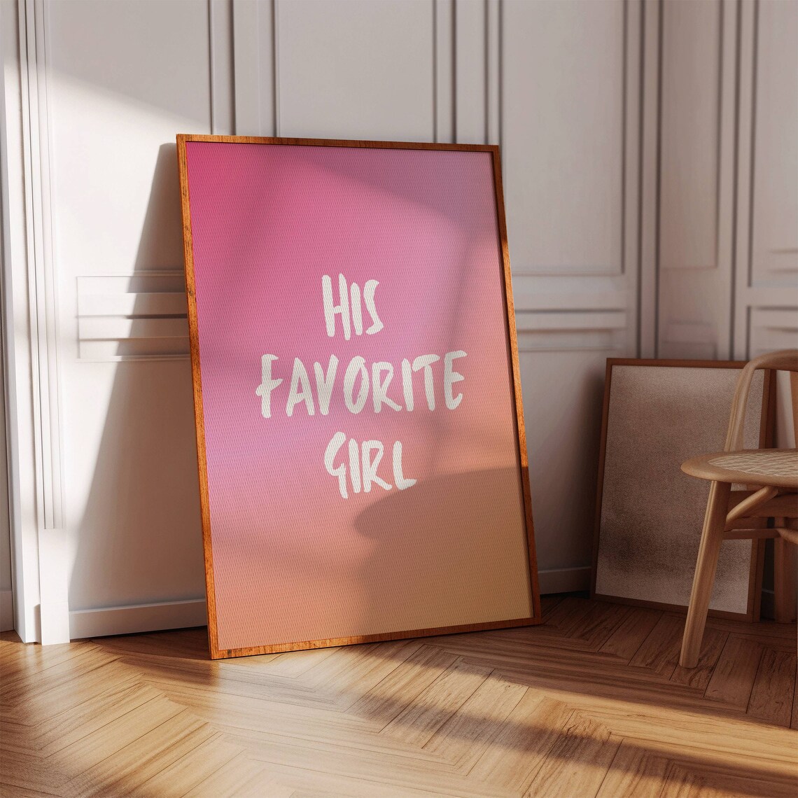 His Favorite Girl Poster Pink Gradient Hand Lettered Girly Room Quote Art