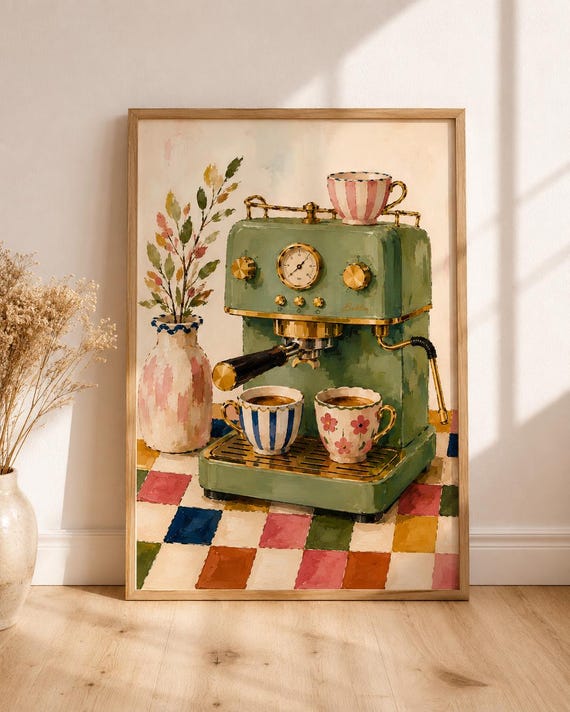 Vintage Espresso Machine Wall Art Coffee Bar Decor Kitchen Printable Lover Gift