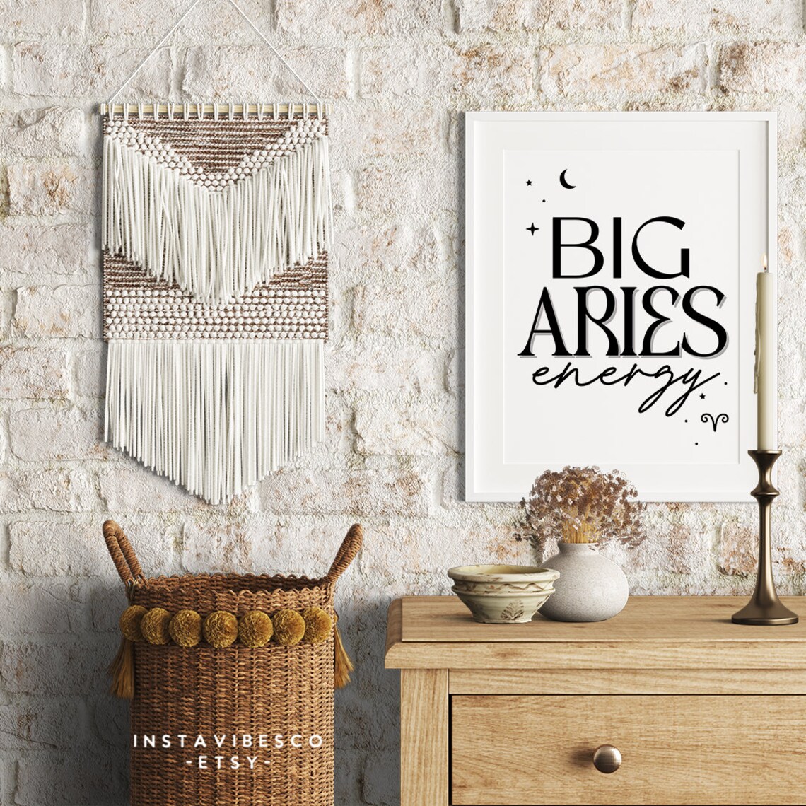Big Aries Energy Minimalist Zodiac Sign Moon Stars Astrology Poster - Image 3