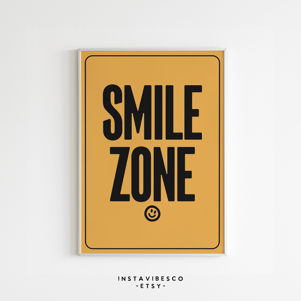 Smile Zone Street Sign Style Poster Mustard Yellow Fun Kids Room Print