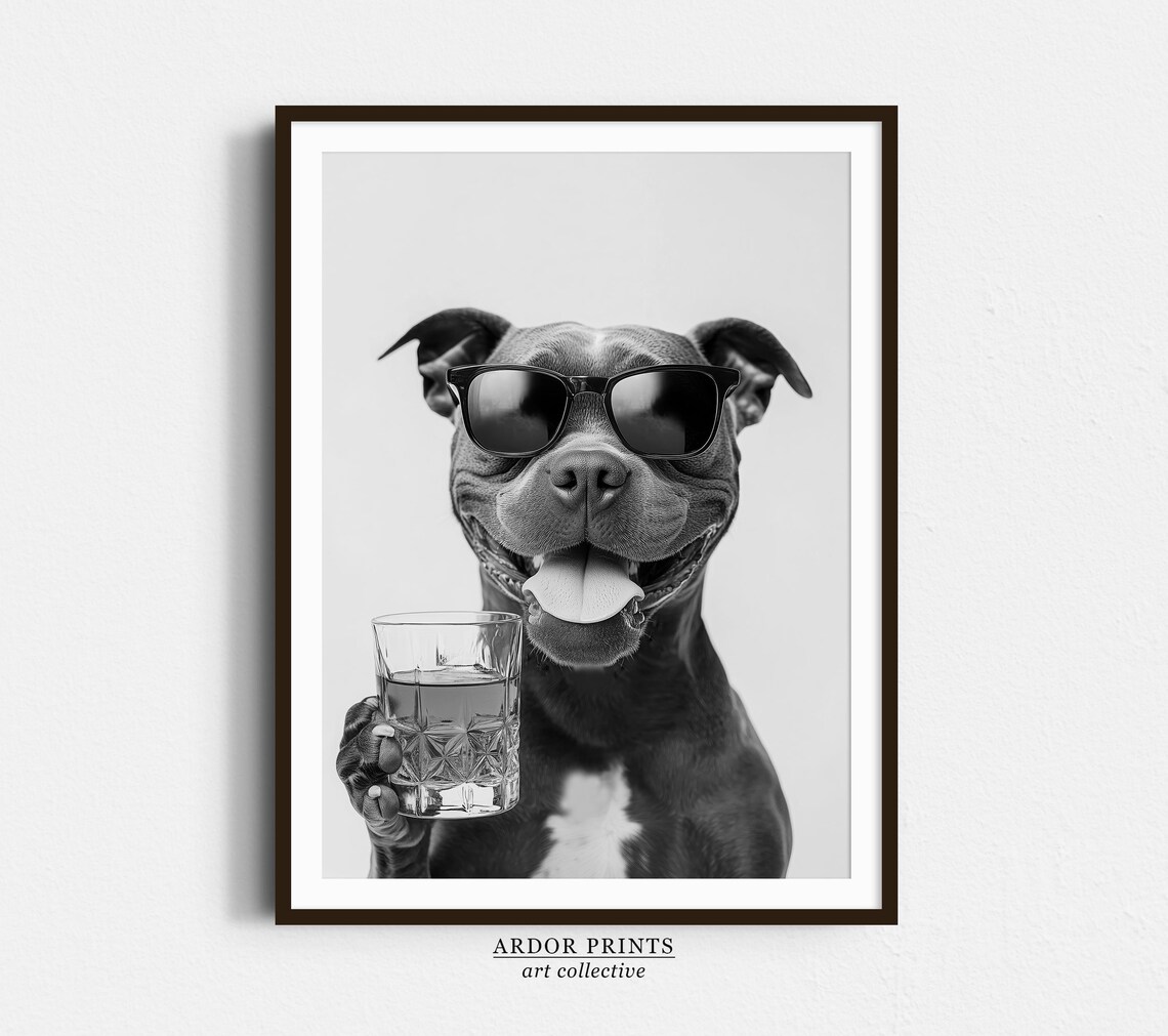 Staffy Drinking Whiskey Bourbon Dog Art Print