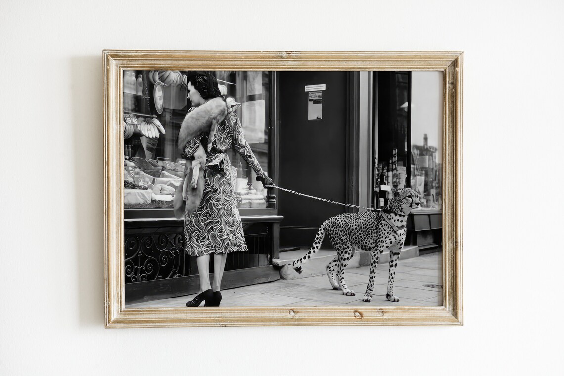 Woman With Cheetah On Leash, Vintage London Art Print - Image 2