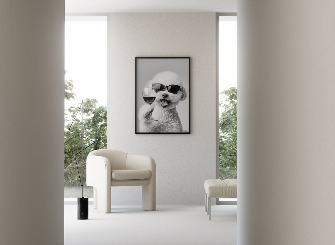 Bichon Frise Holding Wine Funny Dog Art Print - Image 3