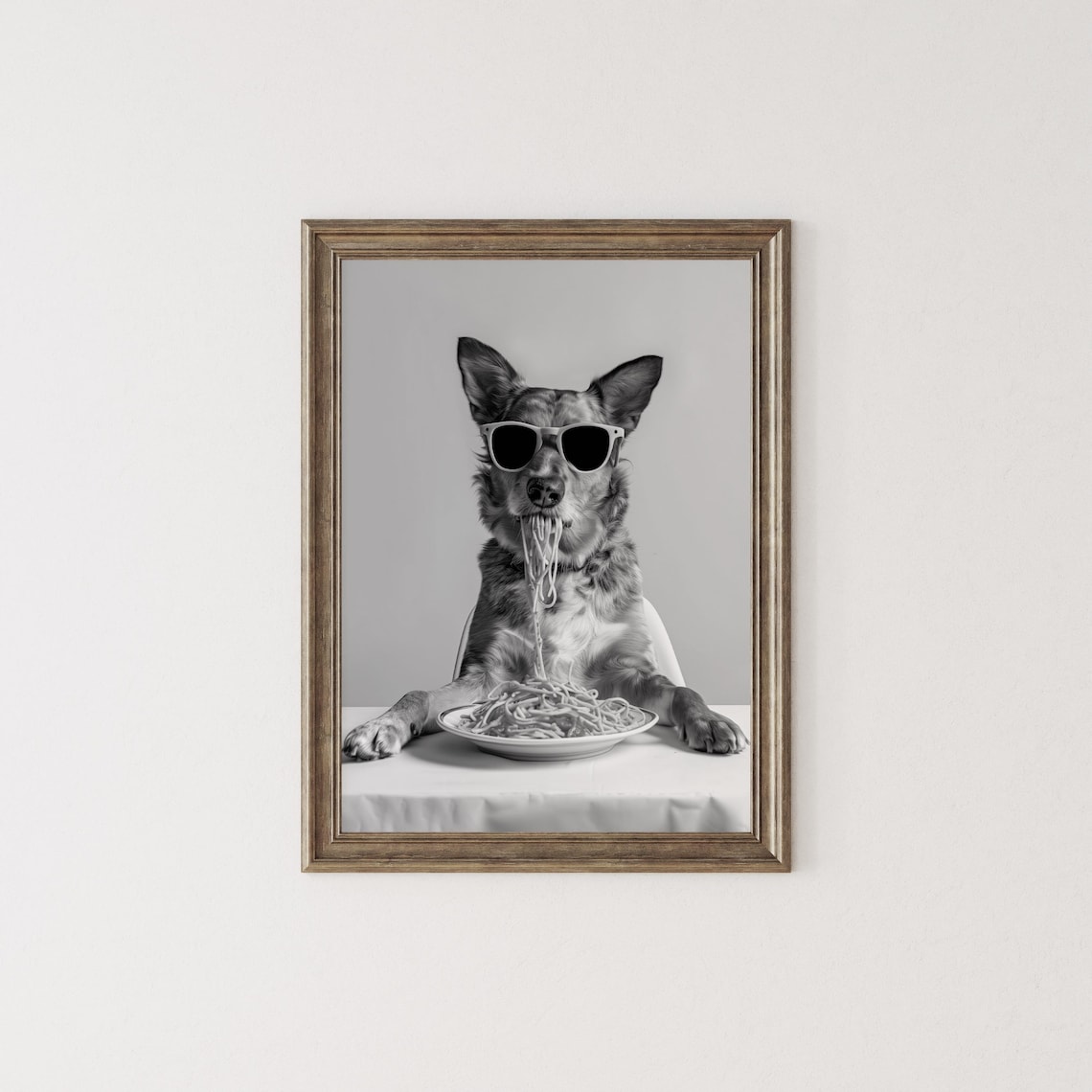 Australian Cattle Dog Eating Pasta, Funny Dog Art Print - Image 2