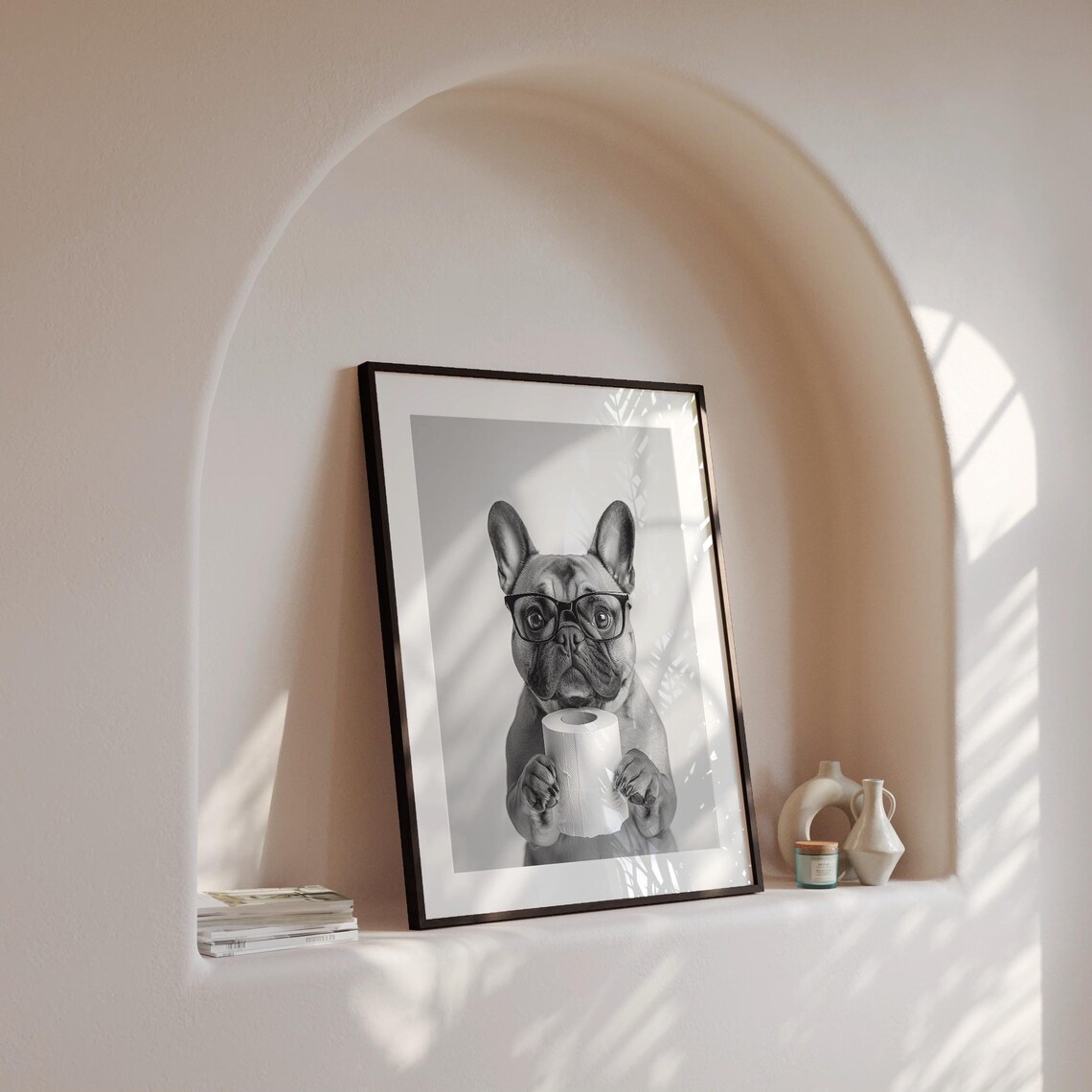 French Bulldog Toilet Roll Bathroom Funny Art Print - Image 4
