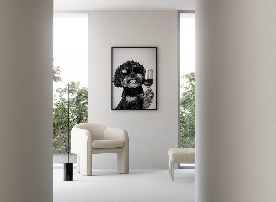 Lhasapoo Wine Toast Funny Dog With Sunglasses Drinking Wine Poster - Image 3