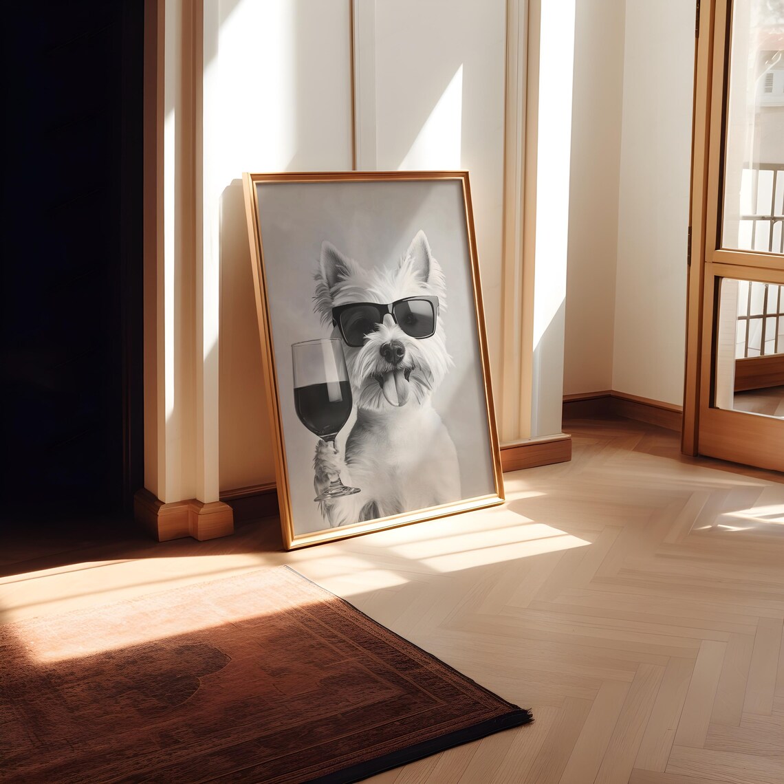 West Highland Terrier Holding Wine Glass Sunglasses Funny Dog Poster - Image 2