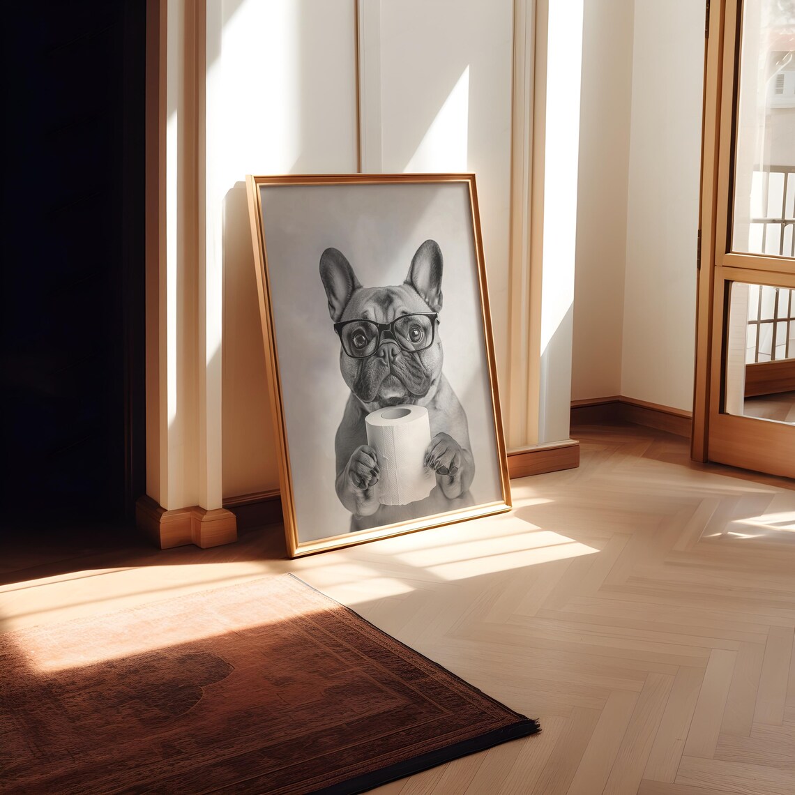 French Bulldog Toilet Roll Bathroom Funny Art Print - Image 2
