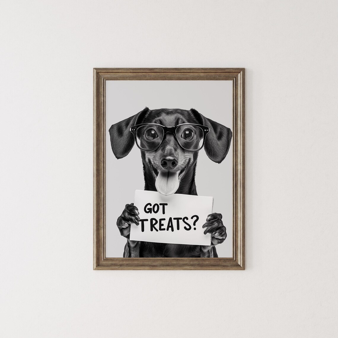 Black Dachshund Puppy Got Treats Sign With Glasses Funny Dog Print - Image 2