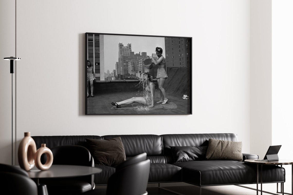 New York City Rooftop Water Bucket Summer 1940s Vintage Photo Poster - Image 3