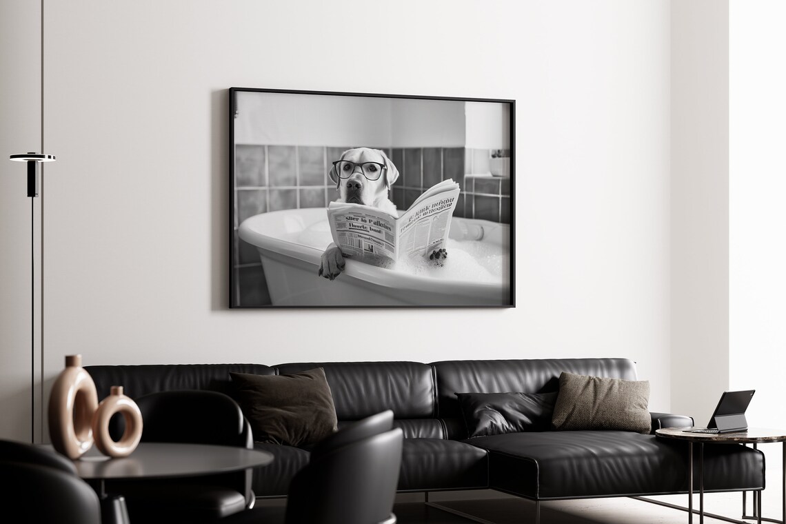 Labrador Reading Newspaper In Bubble Bath, Funny Dog Art Print - Image 4