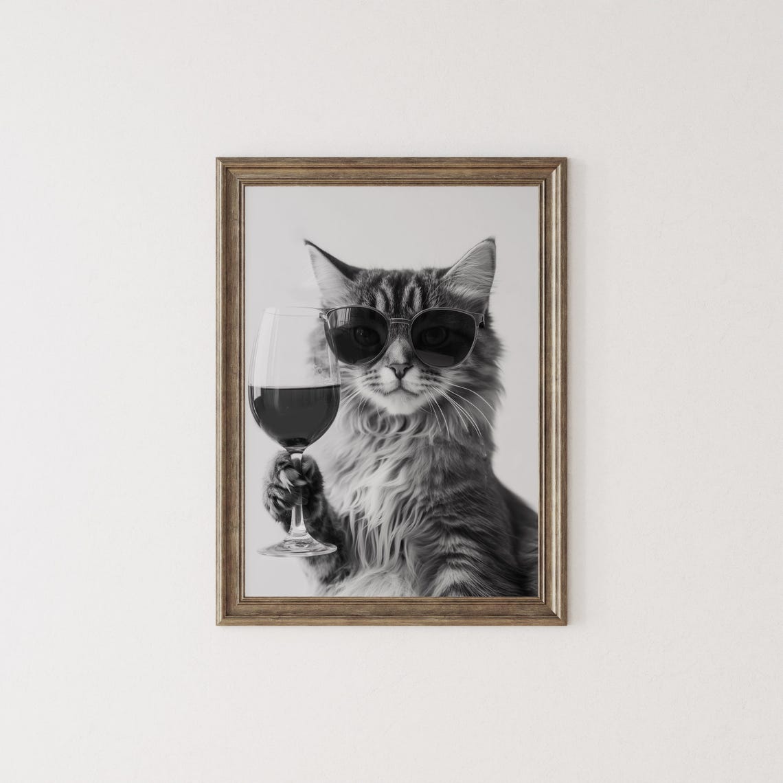 Long Haired Tabby Cat Wine Toast Funny Cat With Sunglasses Poster - Image 2