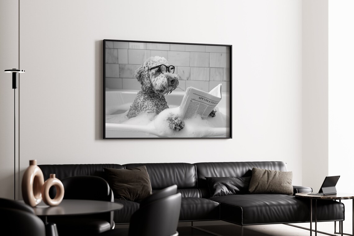 Goldendoodle In Bathtub Funny Bathroom Art Print - Image 4