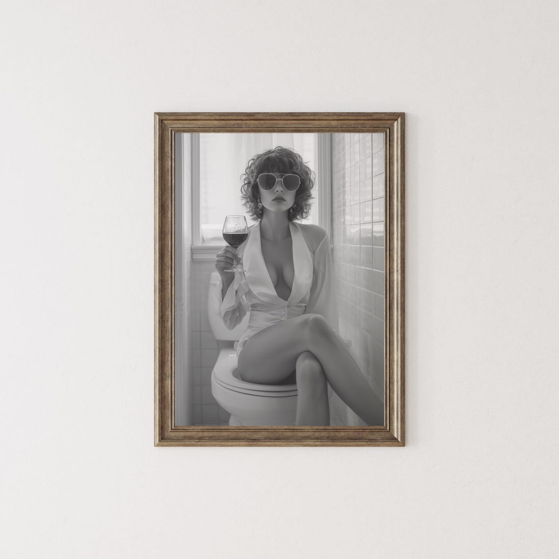 Bathroom Humor Woman In Robe Drinking Wine Sitting On Toilet Poster - Image 2