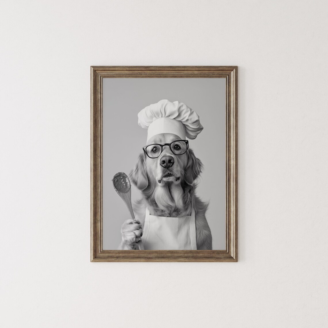 Golden Retriever Chef Hat Apron Holding Wooden Spoon Kitchen Poster - Image 2