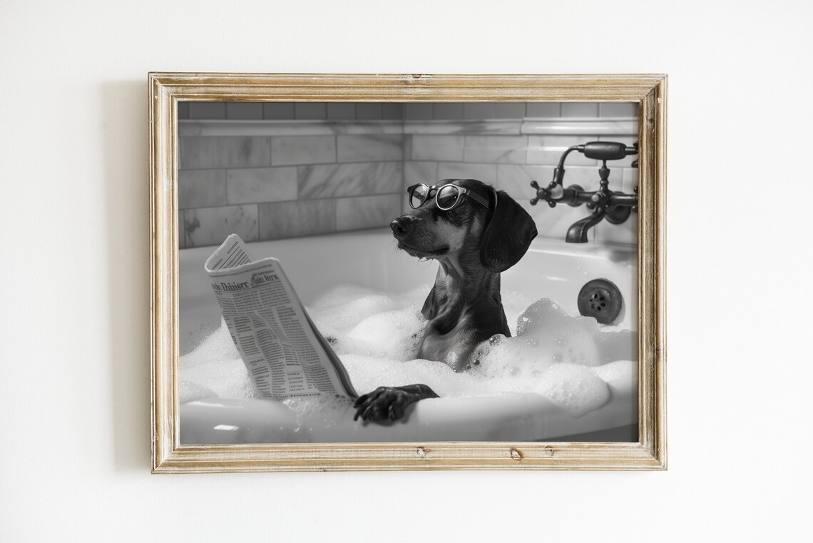 Dachshund In Bathtub Funny Bathroom Art Print - Image 3