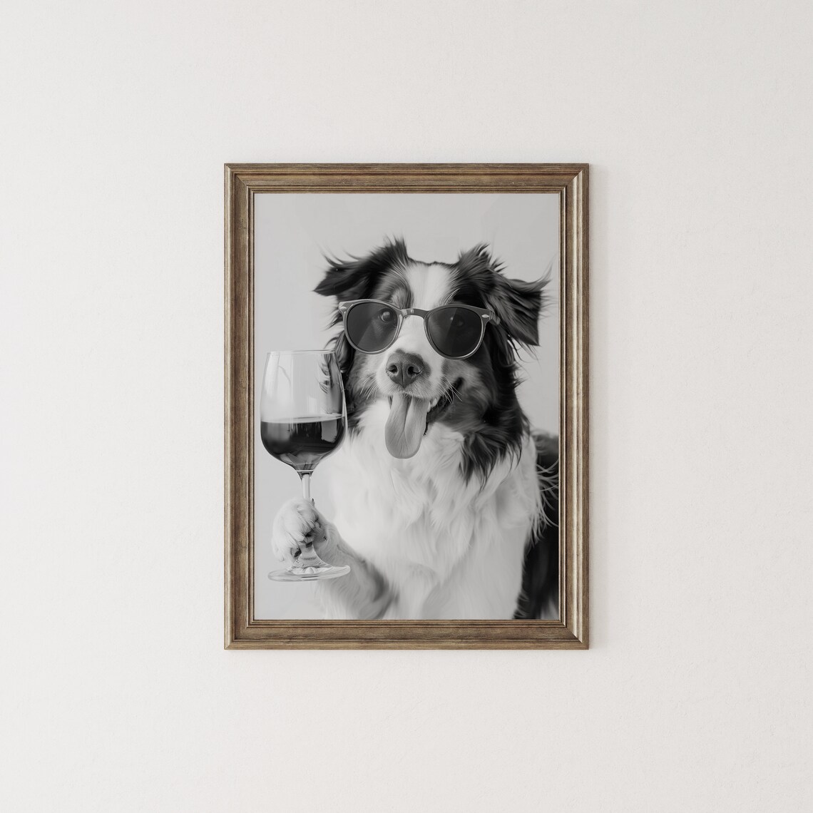 Australian Shepherd Holding Wine, Funny Dog Poster - Image 2