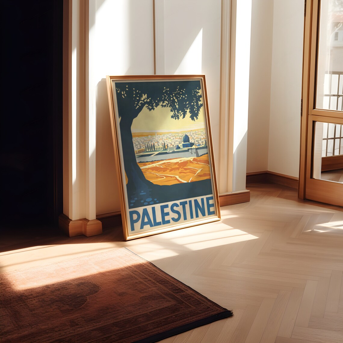 Vintage Palestine Travel Poster Jerusalem Skyline Art Deco Style - Image 2
