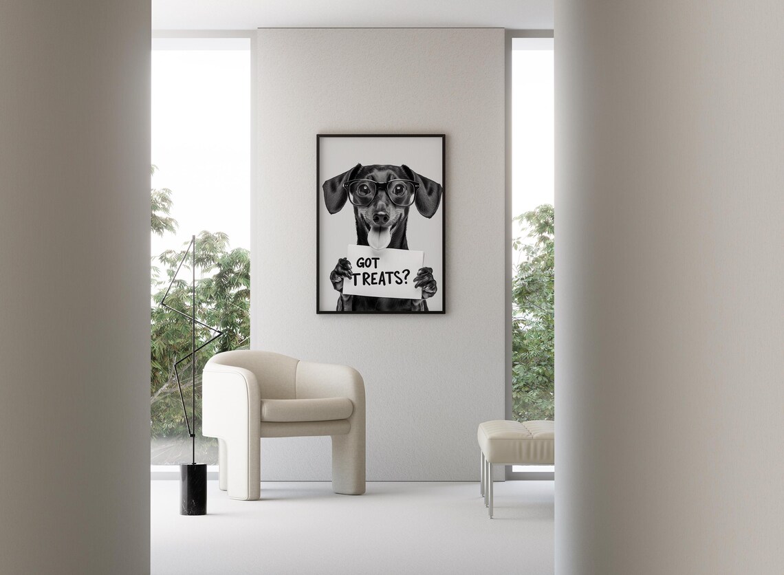 Black Dachshund Puppy Got Treats Sign With Glasses Funny Dog Print - Image 3