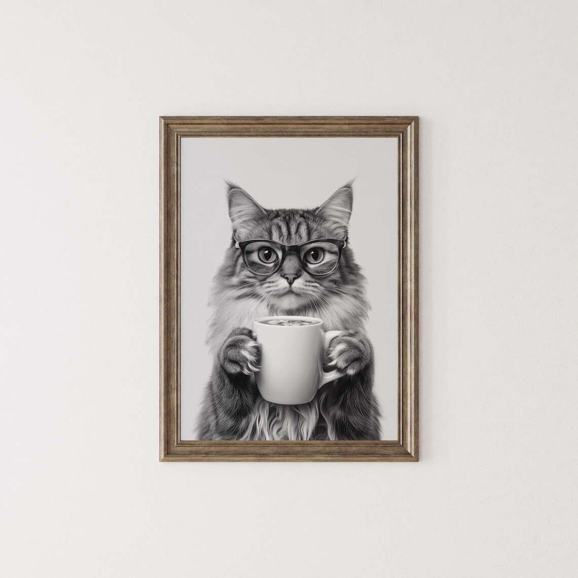 Siberian Cat Drinking Coffee, Funny Kitchen Poster - Image 2