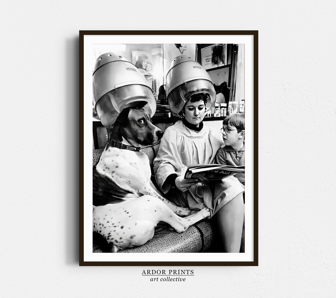Dog at Hair Salon Vintage Poster, Black and White