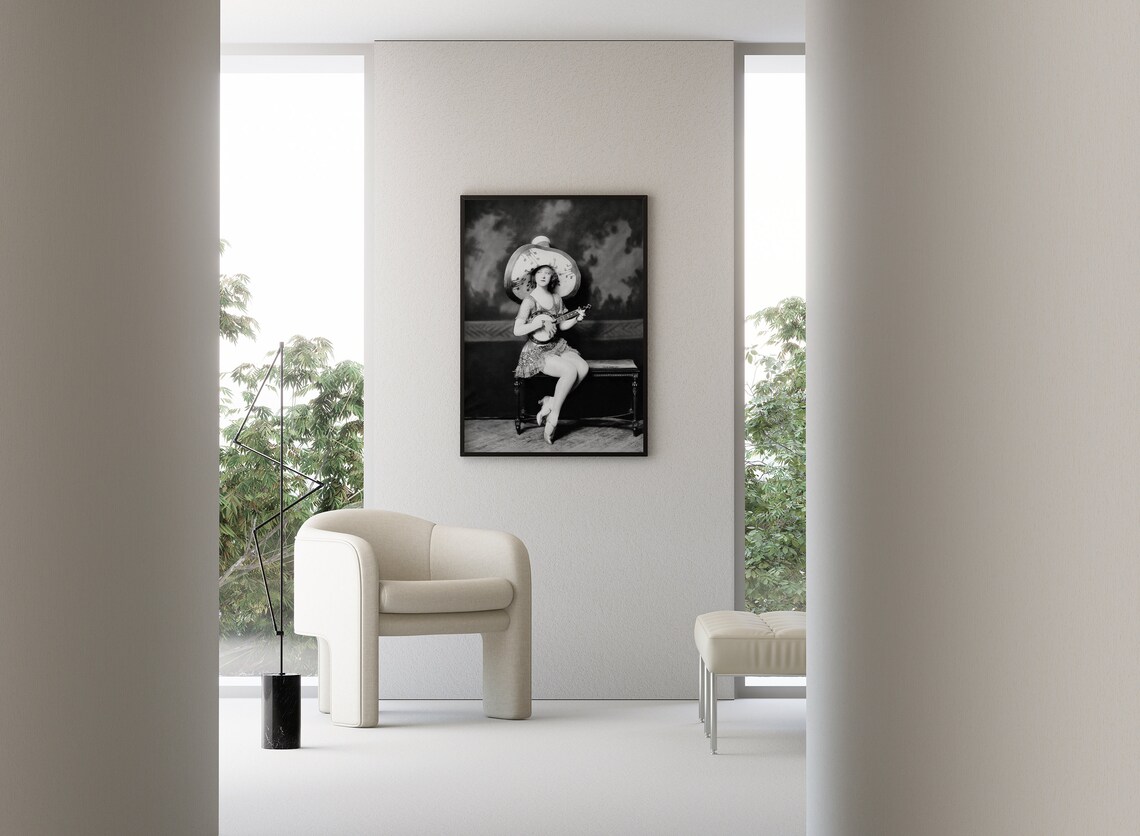 Woman With Oversized Sombrero Holding Banjo Vintage Stage Costume Poster - Image 3