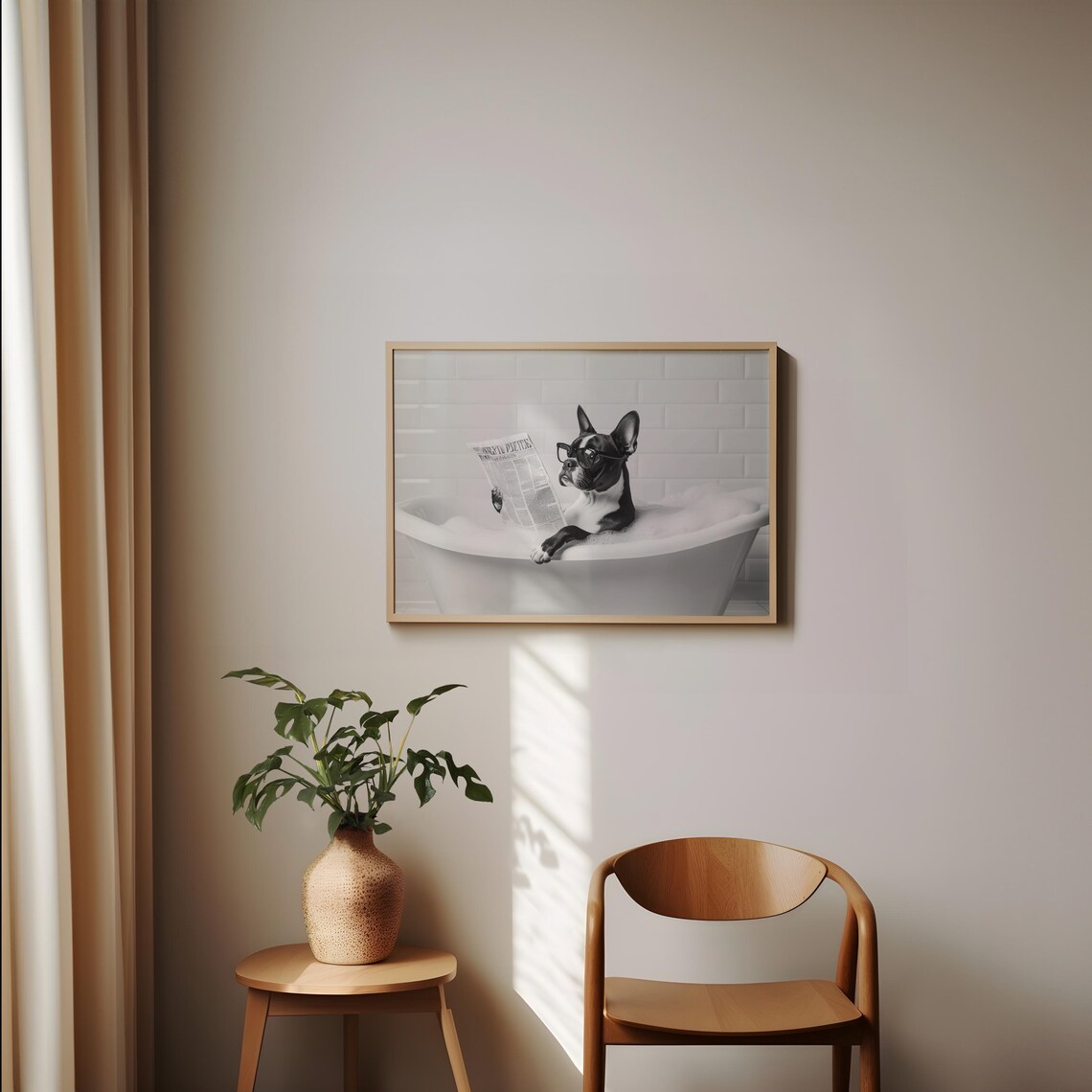 Boston Terrier In Bathtub, Funny Bathroom Art Print - Image 2