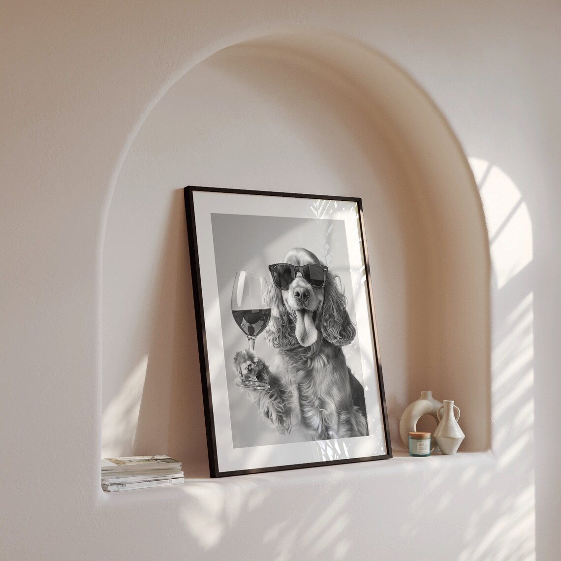 Cocker Spaniel and Wine Bar Cart Art Print - Image 4
