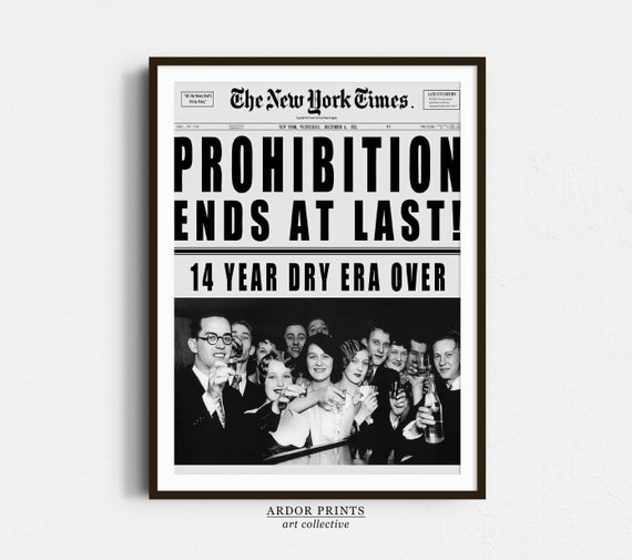 End Of Prohibition Wall Art Vintage Newspaper Black And White Print Alcohol Speakeasy Poster Man Cave Brewery Decor Retro Wall Decor