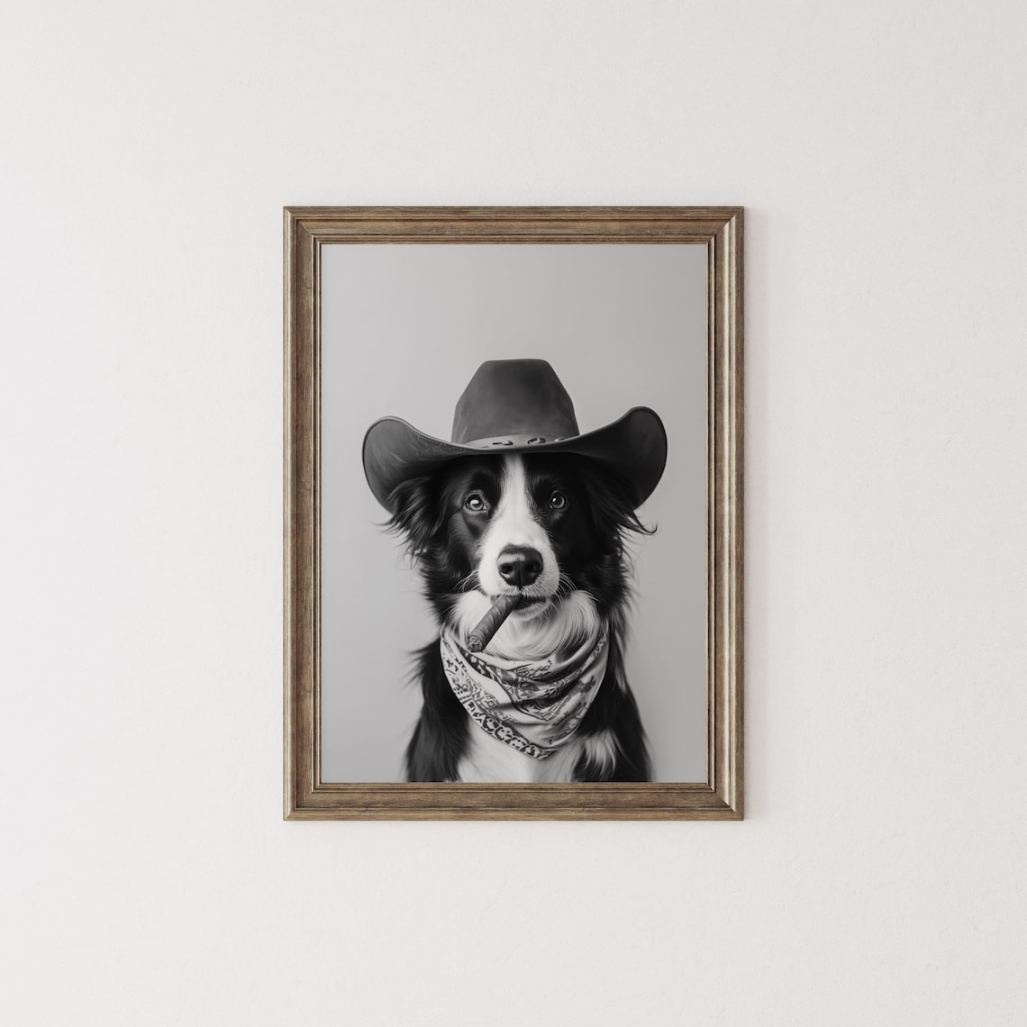 Border Collie Cowboy Hat Bandana Cigar Western Dog Portrait Poster - Image 2