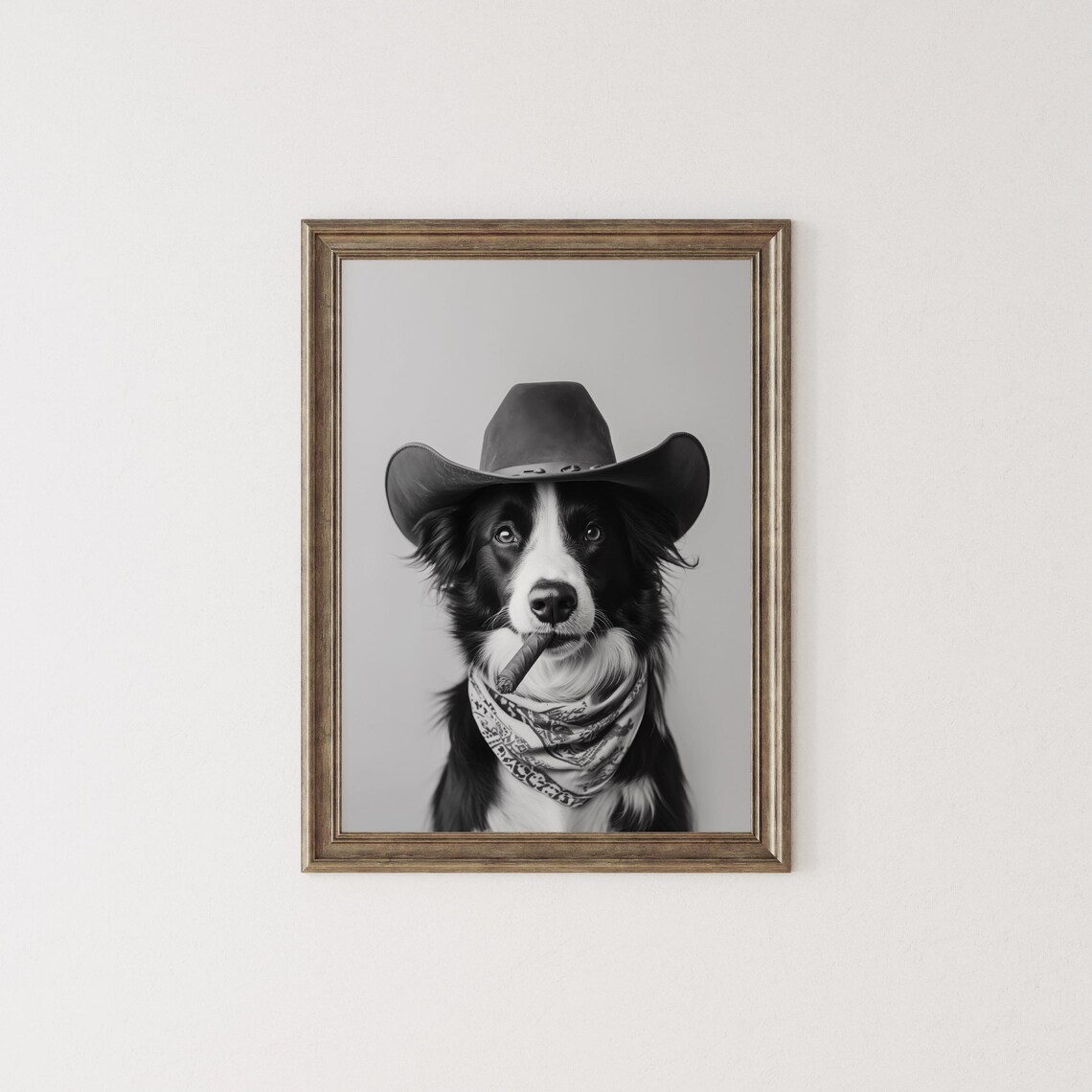 Border Collie Cowboy Wall Art Western Print Black And White Print Dog Owner Gift Western Dog Art Vintage Dog Poster Trendy Retro Decor - Image 2