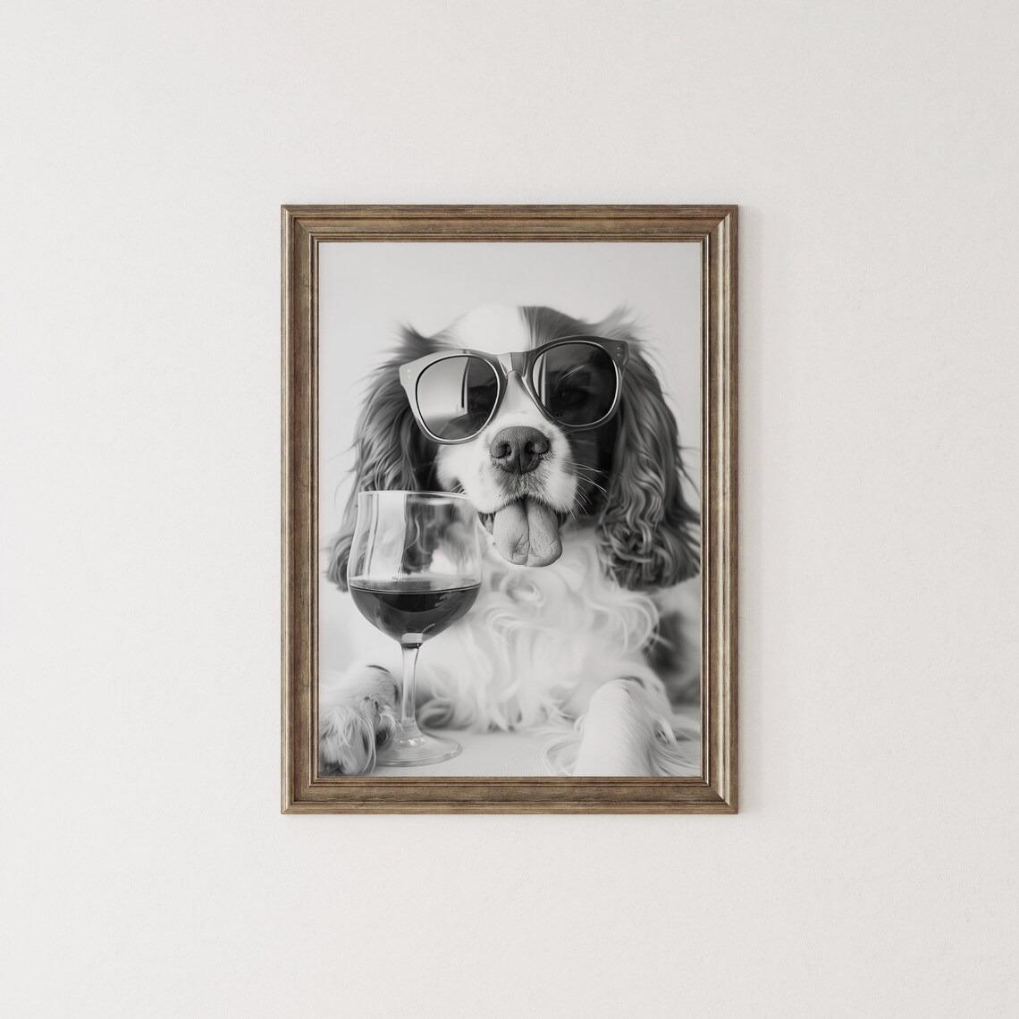 Cavalier King Charles Spaniel in Sunglasses Wine Glass Photo Poster - Image 2