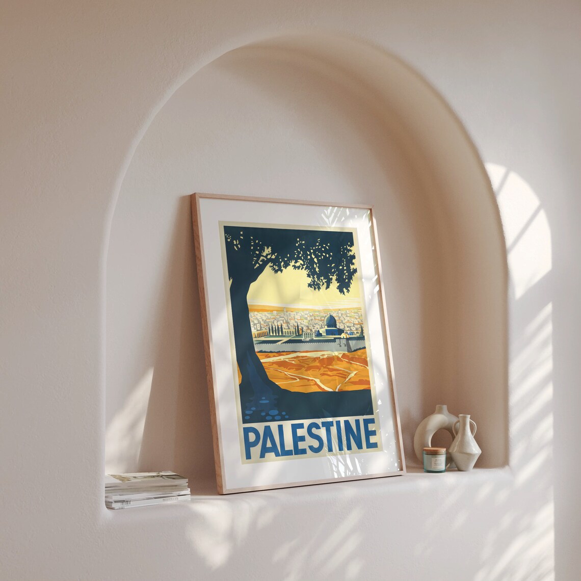 Vintage Palestine Travel Poster Jerusalem Skyline Art Deco Style - Image 4