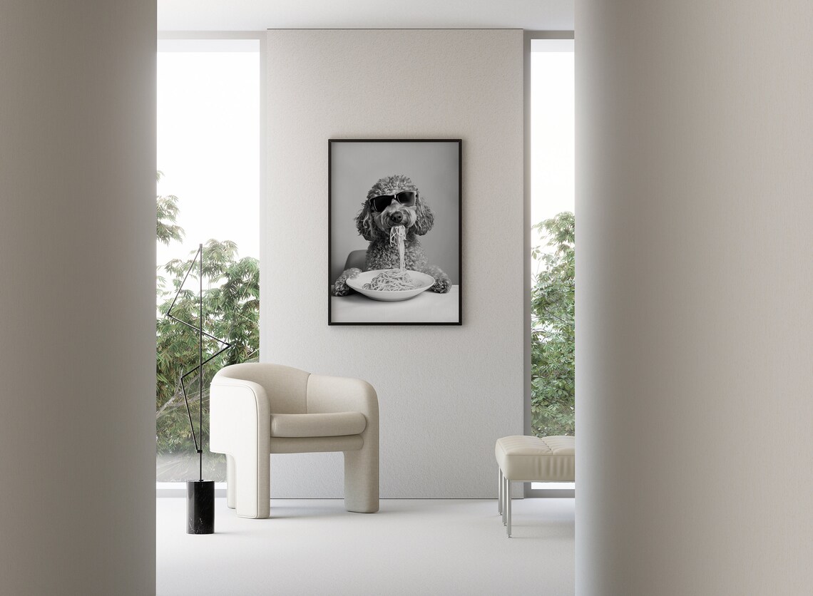 Labradoodle Eating Pasta Art Print, Funny Dog Kitchen Decor - Image 2