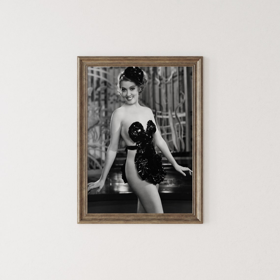 Vintage Dancer in Black Sequin Showgirl Costume Old Hollywood Poster - Image 2