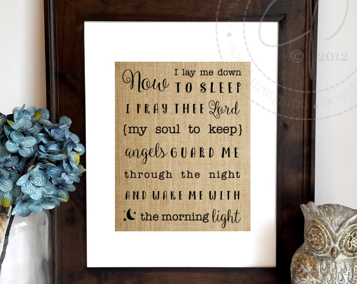 Now I Lay Me Down to Sleep Prayer Burlap Nursery Bedtime Poster